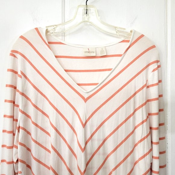Chico's Peach and White Chevron Stripe Jersey Tunic - Picture 5 of 6